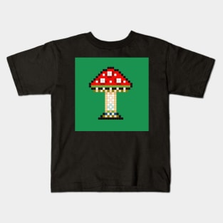 Red Fly Amanita Mushroom On Green Background Kids T-Shirt